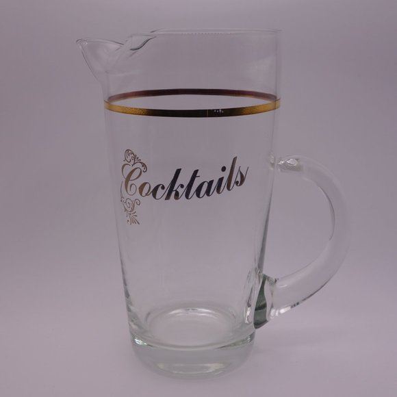 Small Glass Jug with Gold Trim and Handle Labelled "Cocktails" - Picture 1 of 10